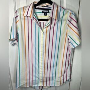 lands end SZ 12T Womens button up striped preppy rainbow shirt